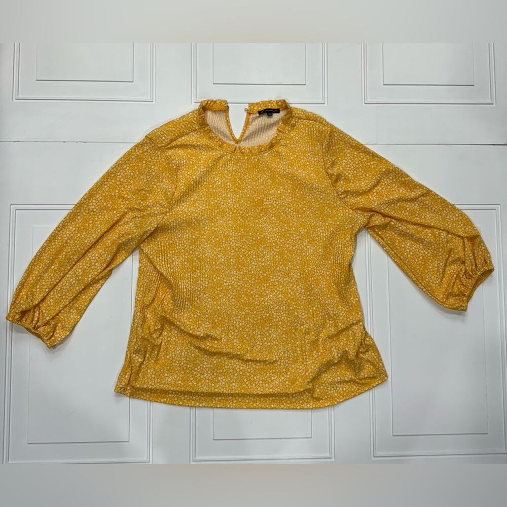 Adrianna Papell Women's Size XL Long Sleeve Lightweight Yellow Floral Blouse